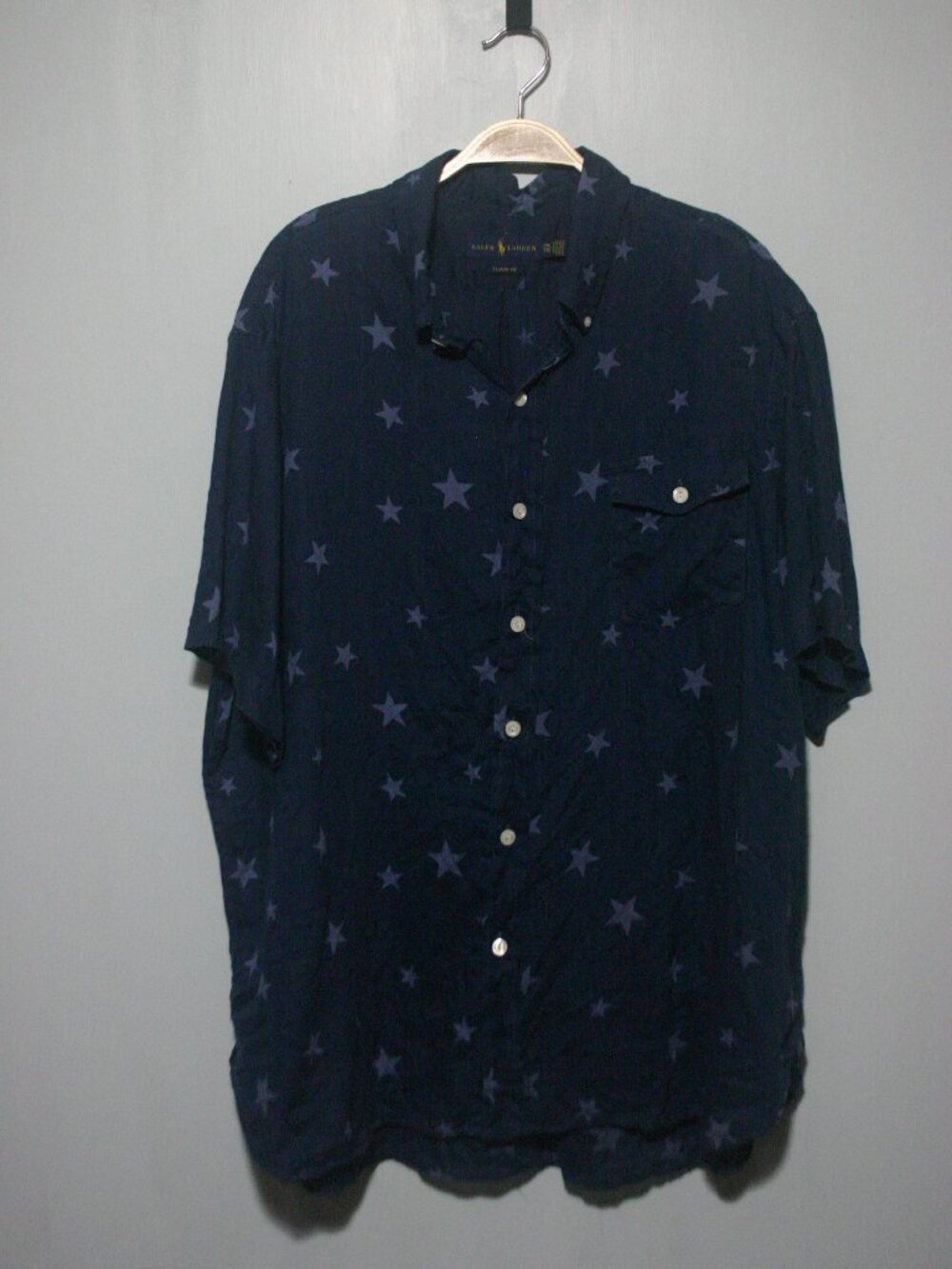 Polo Ralph Lauren Star Print Linen Shirt Navy Blue Classic Fit XXL